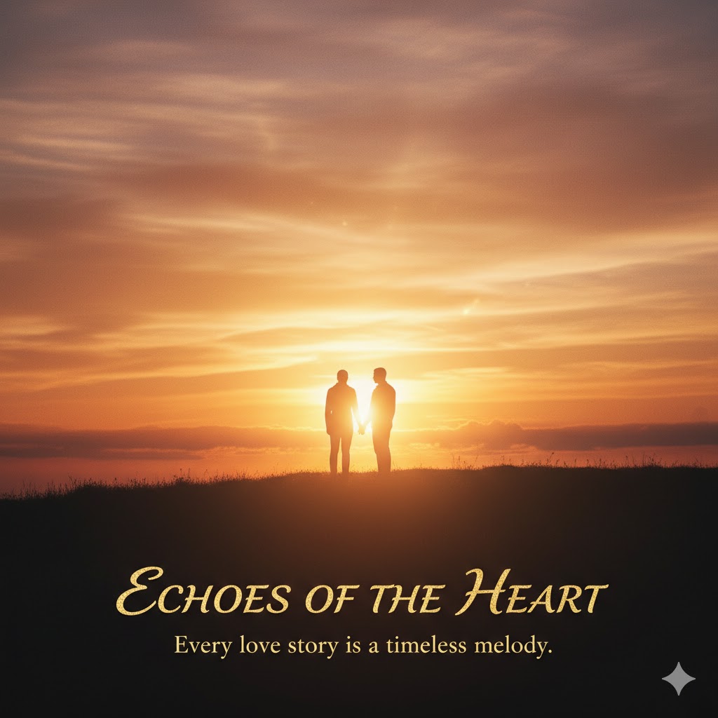 Warm cinematic romance palette with distant silhouettes